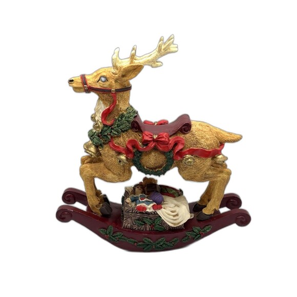 Vintage Hand Painted Christmas Musical Rocking Reindeer Plays Jungle Bells - Picture 6 of 13